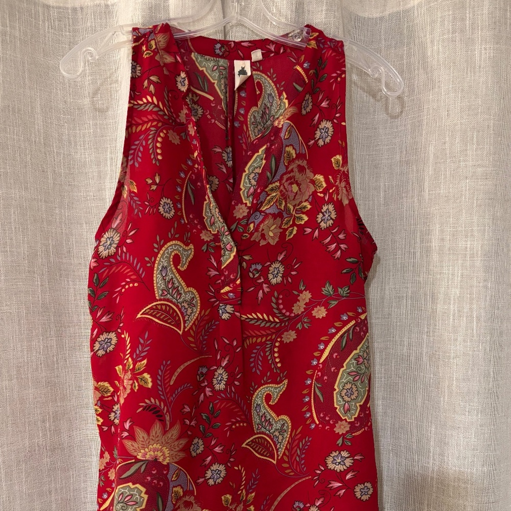 Let It Be / Paisley Print Hi-Low Split Neck Sleeveless Chiffon Blouse / Size M